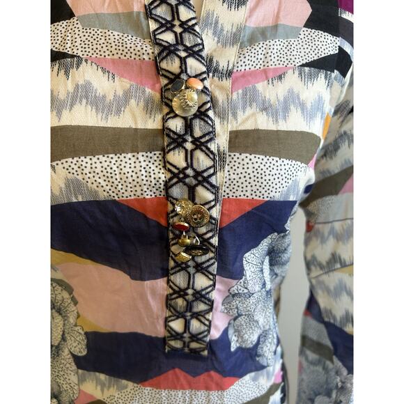 Beaded TUNIC Med KAFTAN COCO Dress V-Neck Flowers Boho Patchwork Coverup ZARA - Picture 4 of 12